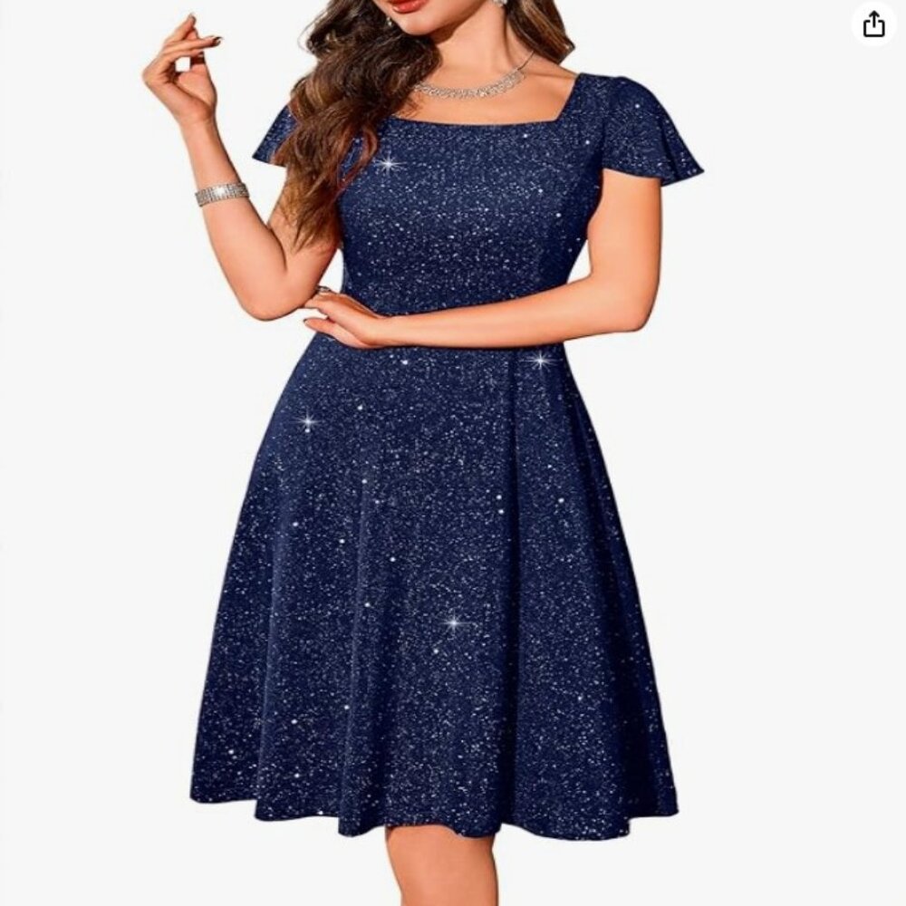 BeryLove Dress: Sequin Formal Party Dress with Flutter Short Sleeves